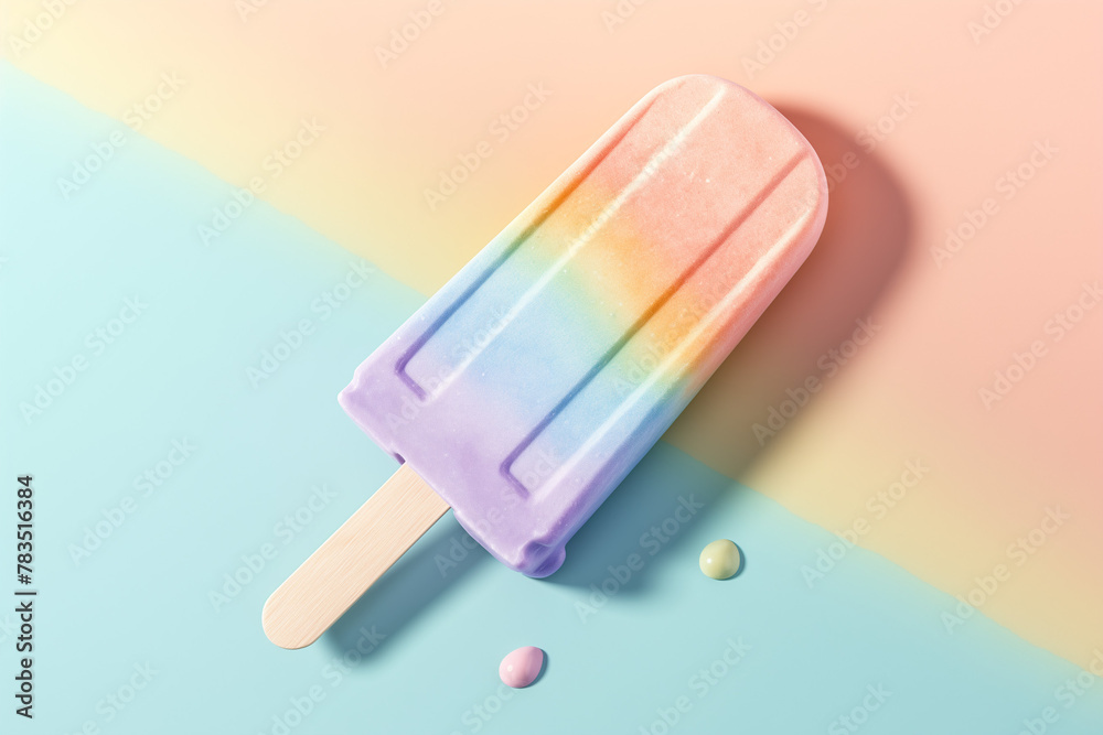 Delicious pastel colored ice cream popsicle on simple background Delicious pastel colored ice cream popsicle on simple background