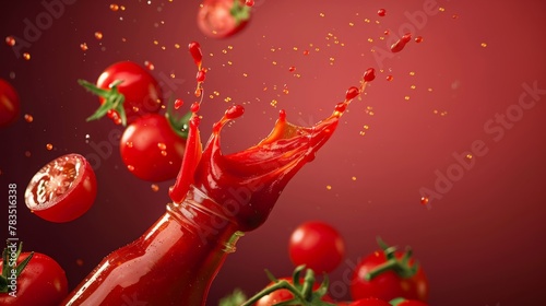 Tomato ketchup falling from bottle photo