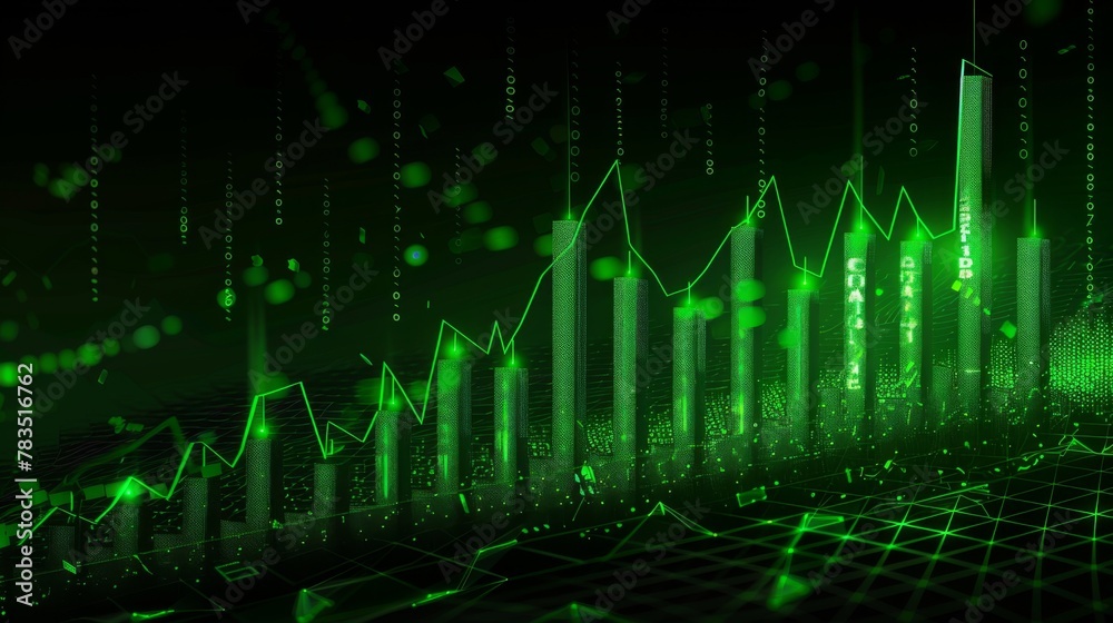 Poster Affiche Stock market chart with green candlesticks going up indicating crypto rising in value 40x22.2 cm