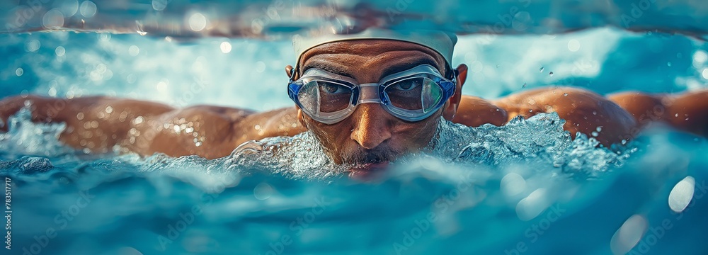 Naklejka premium Man swimming professionally on a wave