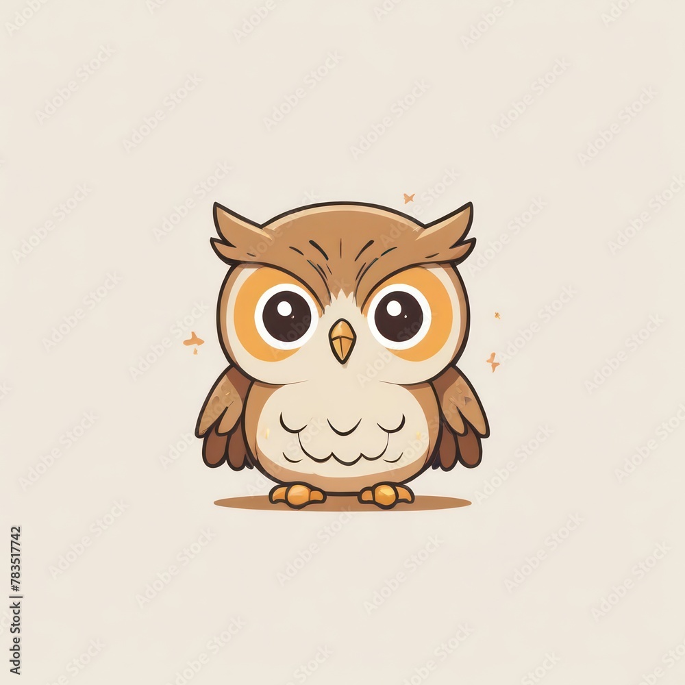 Brown Owl Perched on Tree Branch in Night - Cartoon Vector Illustration Brown Owl Perched on Tree Branch in Night - Cartoon Vector Illustration