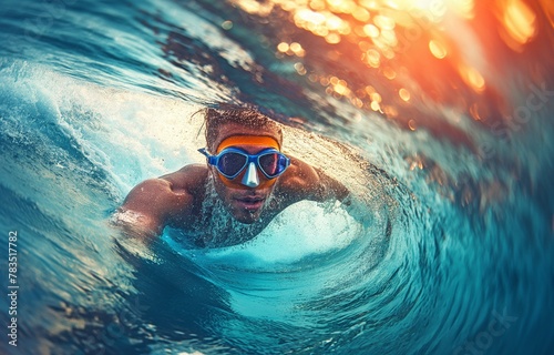 Man swimming professionally on a wave