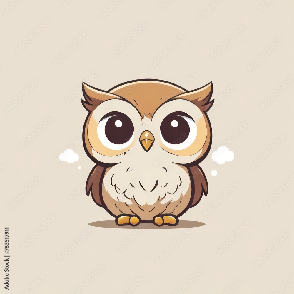 Brown Owl Perched on Tree Branch in Night - Cartoon Vector Illustration Brown Owl Perched on Tree Branch in Night - Cartoon Vector Illustration