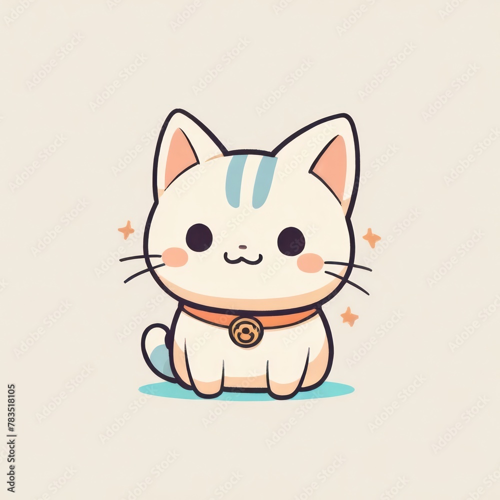 Happy Cartoon white Kitten Sitting