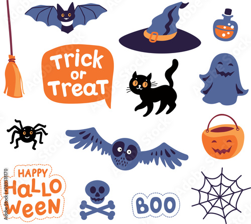 Halloween clipart collection. Hand drawn illustration