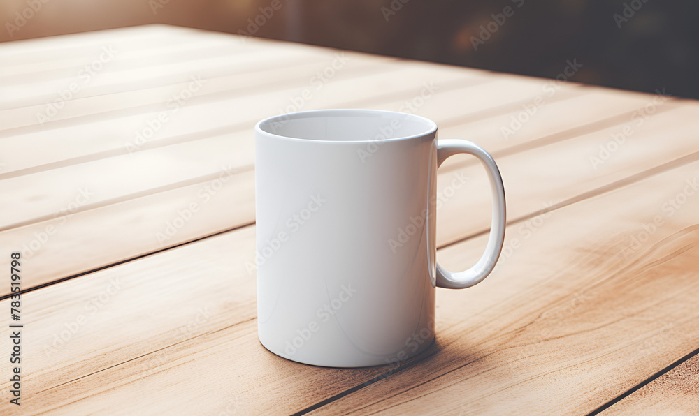 Fototapeta premium Light Wood Countertop for Mug Mockup