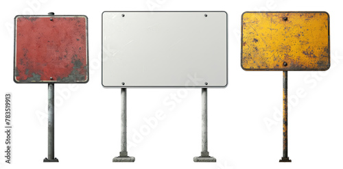 Old blank road sign isolated on transparent background