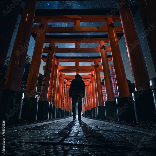 silhouette of a person in a fushimi inari taisha photo