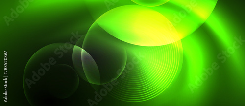 a green background with glowing circles on it