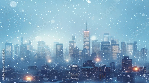 City Skyline  A 3D vector illustration of a city skyline during a snowfall