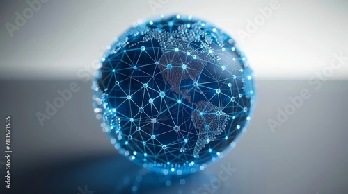 Global Communication: A 3D vector illustration of a globe with digital connections linking different continents #783521535