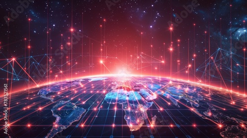 Global Communication: A 3D vector illustration of a globe with beams of light emanating from it