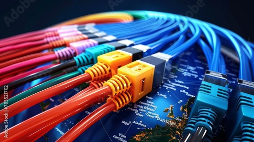 Global Connectivity: A 3D vector illustration of a network of cables and wires spanning the globe