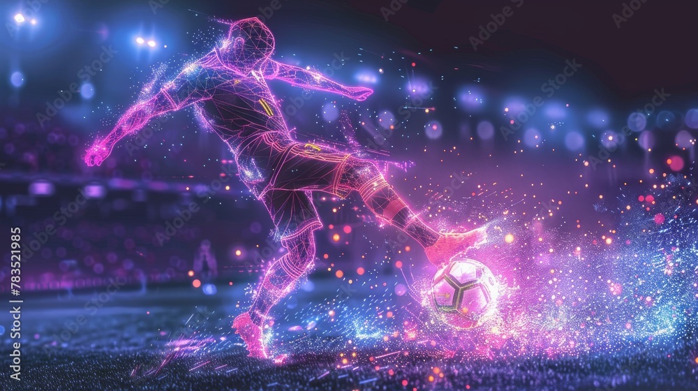Glowing Neon Football: A 3D vector illustration of a football player celebrating a goal Glowing Neon Football: A 3D vector illustration of a football player celebrating a goal