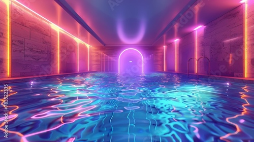 Glowing Neon Swimming: A 3D vector illustration of a swimming pool