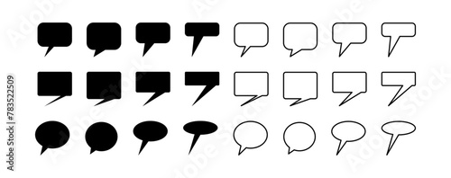 Set of speech bubbles, chatting box, message box outline cartoon elements vector illustration