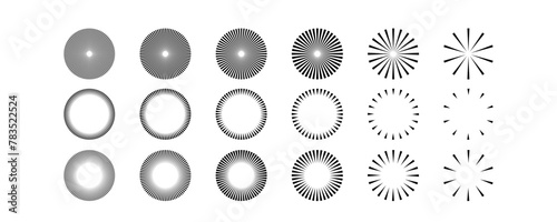 Radial Sunburst set elements design for logo branding wed posters banner sticker business vector illustration