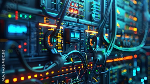 Internet Infrastructure: A 3D vector illustration of a network switchboard