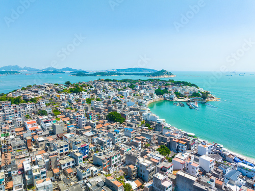 Aerial photography of the fishing village on the coast of Dongshan Island, Zhangzhou, Fujian, China