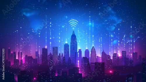Wireless Technology  A 3D vector illustration of a city skyline