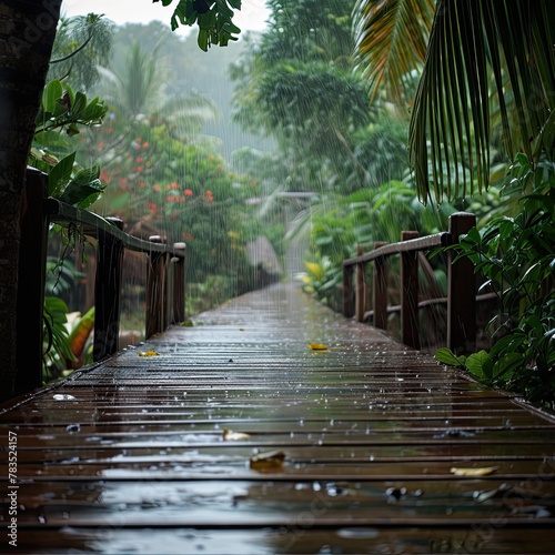 Rainforest landscape in the rain
