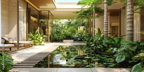 Soothing Entrance Portals: Design the hotel's entrance with calming water elements and lush greenery to immediately soothe guests upon arrival, promoting a seamless transition from the outside world