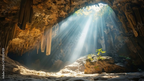 A cave entrance bathed in sunlight  the natural gateway to undiscovered properties