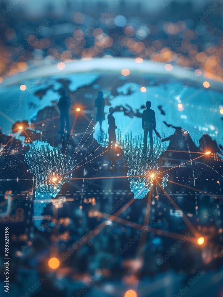 Obraz premium Global business structure of networking. Analysis and data exchange customer connection, HR recruitment and global outsourcing, Customer service, Teamwork, Strategy, Generative Ai hyper realistic 