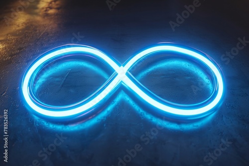 Neon symbol loop sign light background 3d line abstract infinite glow digital blue shape concept