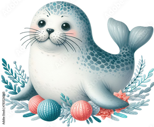Gentle Seal: Colorful Watercolor PNG Illustration of Coastal Serenity