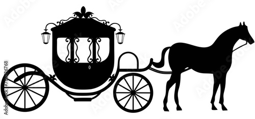 Silhouette of carriage - cinderella cariage - carriage with horse