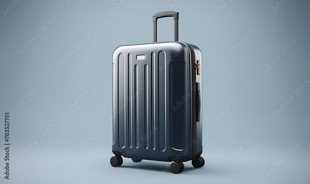 Elegant Black Travel Suitcase on Clear Gray Background Elegant Black Travel Suitcase on Clear Gray Background