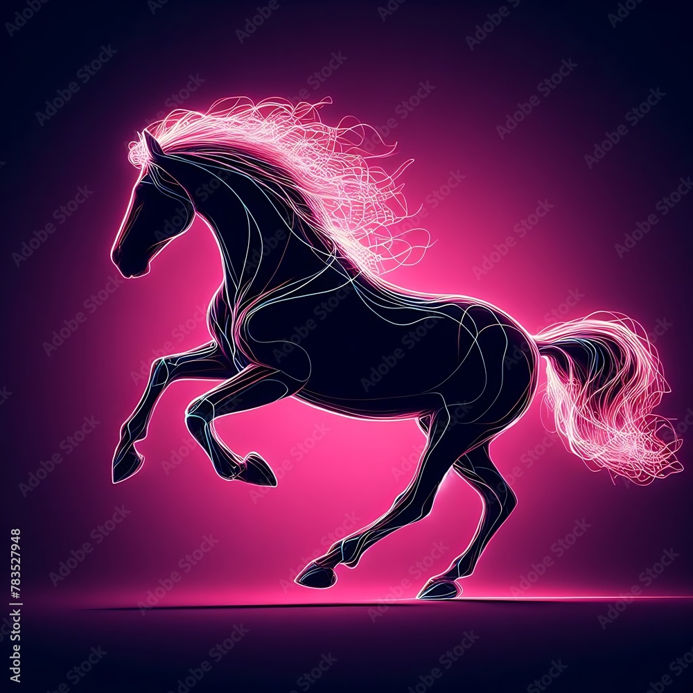 neon horse silhouette on a pink background neon horse silhouette on a pink background