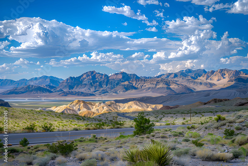 Vibrant Scenic View of Nevada Holiday Location: Mountains, Clear Sky, and Serene Water Body