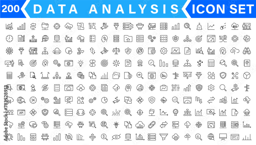 Data analysis thin line icon set. Data processing outline pictograms for website and mobile app GUI. Digital analytics simple UI, UX vector icons Data analysis thin line icon set. Data processing outline pictograms for website and mobile app GUI. Digital analytics simple UI, UX vector icons