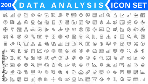 Data analysis thin line icon set. Data processing outline pictograms for website and mobile app GUI. Digital analytics simple UI, UX vector icons