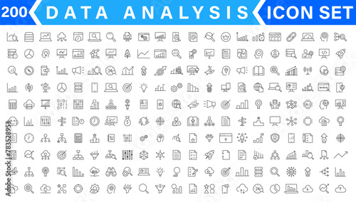 Data analysis thin line icon set. Data processing outline pictograms for website and mobile app GUI. Digital analytics simple UI, UX vector icons