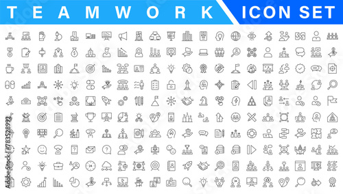 Business people line icons set. Businessman outline icons collection. Teamwork, human resources, meeting, partnership, meeting, work group, success, resume - stock vecto