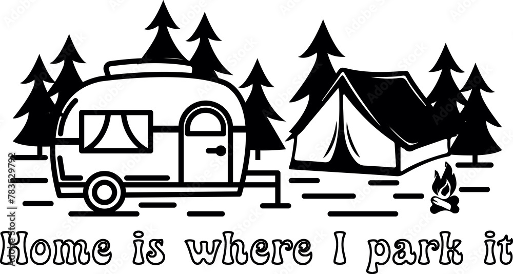 Home is where I park it, Landscape - camping in the mountains with a camper trailer (adventure and travel design).