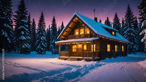 Capture-the-serene-glow-of-a-snow-covered-cabin-adorned-with-colorful-lights-against-the-night-sky-- (1) © Rustam