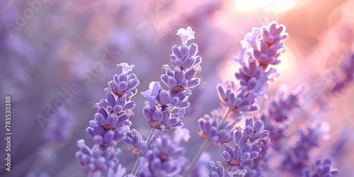 Dried lavender, bundle, close focus, soft purple hues, warm backlight, delicate texture 