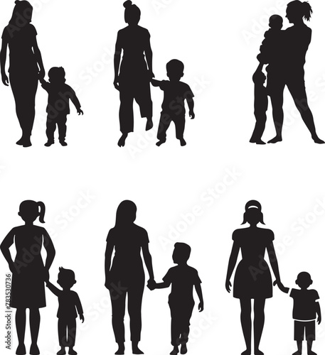 Flat design mother and son silhouette