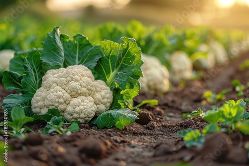 Lush cauliflower field. Generative AI