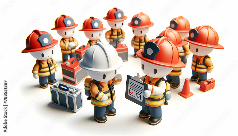 3D Icon of Firefighter Performing Safety Inspection in Candid Daily Work Environment - Isolated on White Background