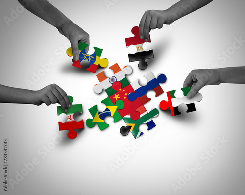 Brics Growing Group as Brazil Russia India China and South Africa intergovernmental organization as emerging market countries as Egypt Ethiopia Iran and the United Arab Emirates as a geopolitical bloc
