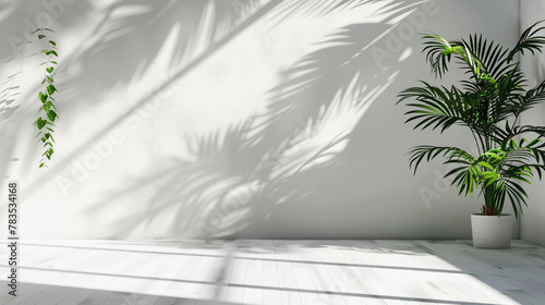 Enhance Clean White Background with Subtle Blurred Foliage Shadows Against a Wall.