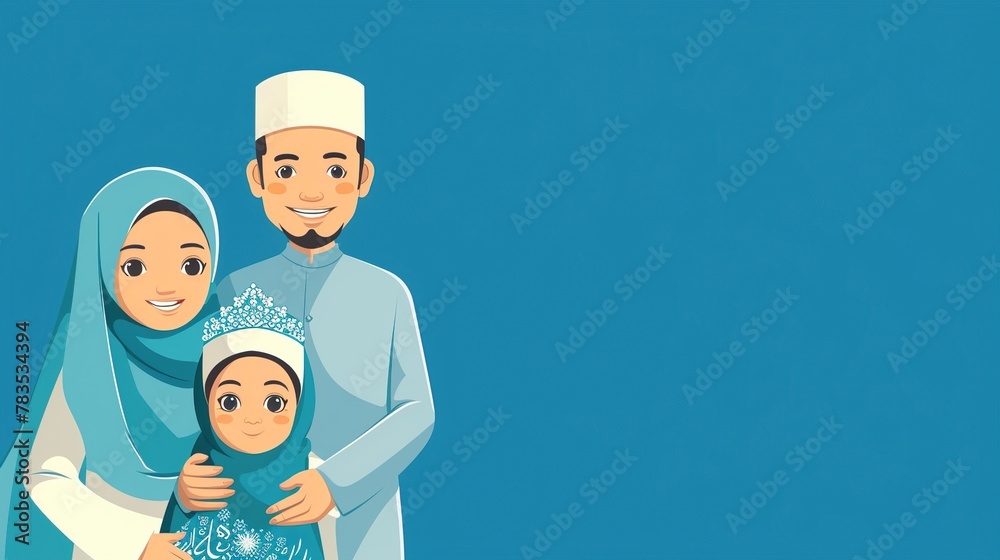 Ramadan Kareem greeting. Moslem Family cartoon illustration, Muslim Family Design Ramadan Kareem greeting. Moslem Family cartoon illustration, Muslim Family Design