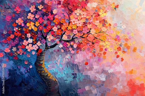 abstract watercolor tree with spring time background, 