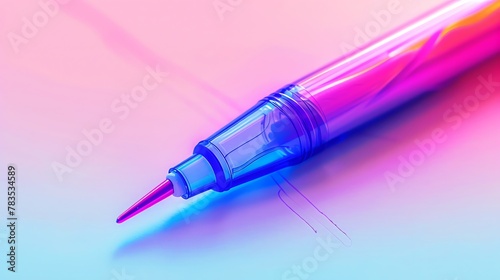 Close up of a highlighter and pen, cool tones, futuristic style, detailed texture