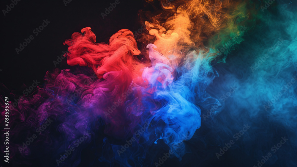 A mesmerizing dance of colored smoke, a vibrant abstract spectacle, AI Generative.